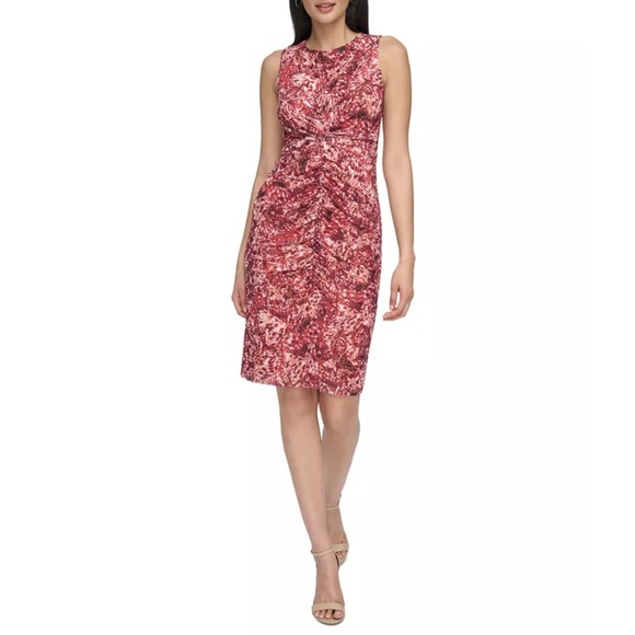 NEW Vince Camuto Abstract Print Ruched Mesh Sleeveless Bodycon Mini Dress Sz. 10 - Picture 1 of 10